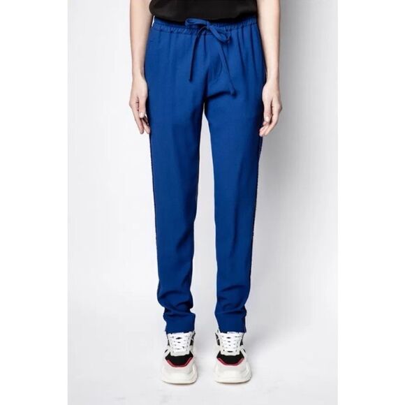 Zadig & Voltaire Parono Crepe Drawstring Trousers Cobalt Blue Size 36 Small - Picture 4 of 13